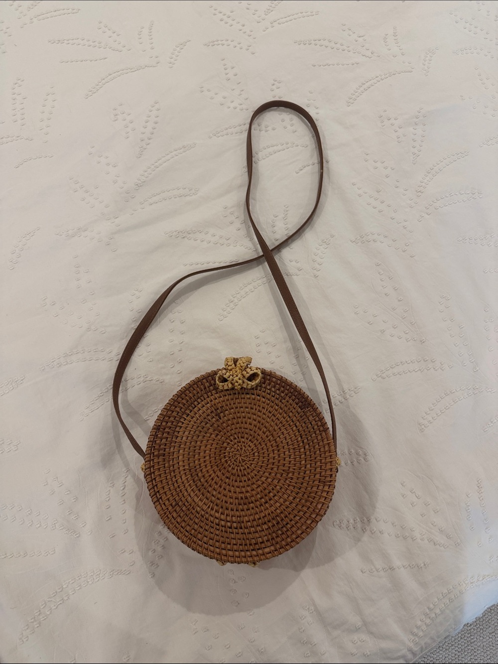 Woven Round Crossbody Bag - Brown